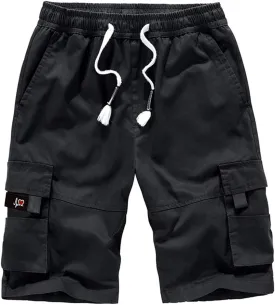 ELETOP Men's Cargo Shorts Elastic Waistband Drawstring Big and Tall Cotton Summer Casual Work Shorts