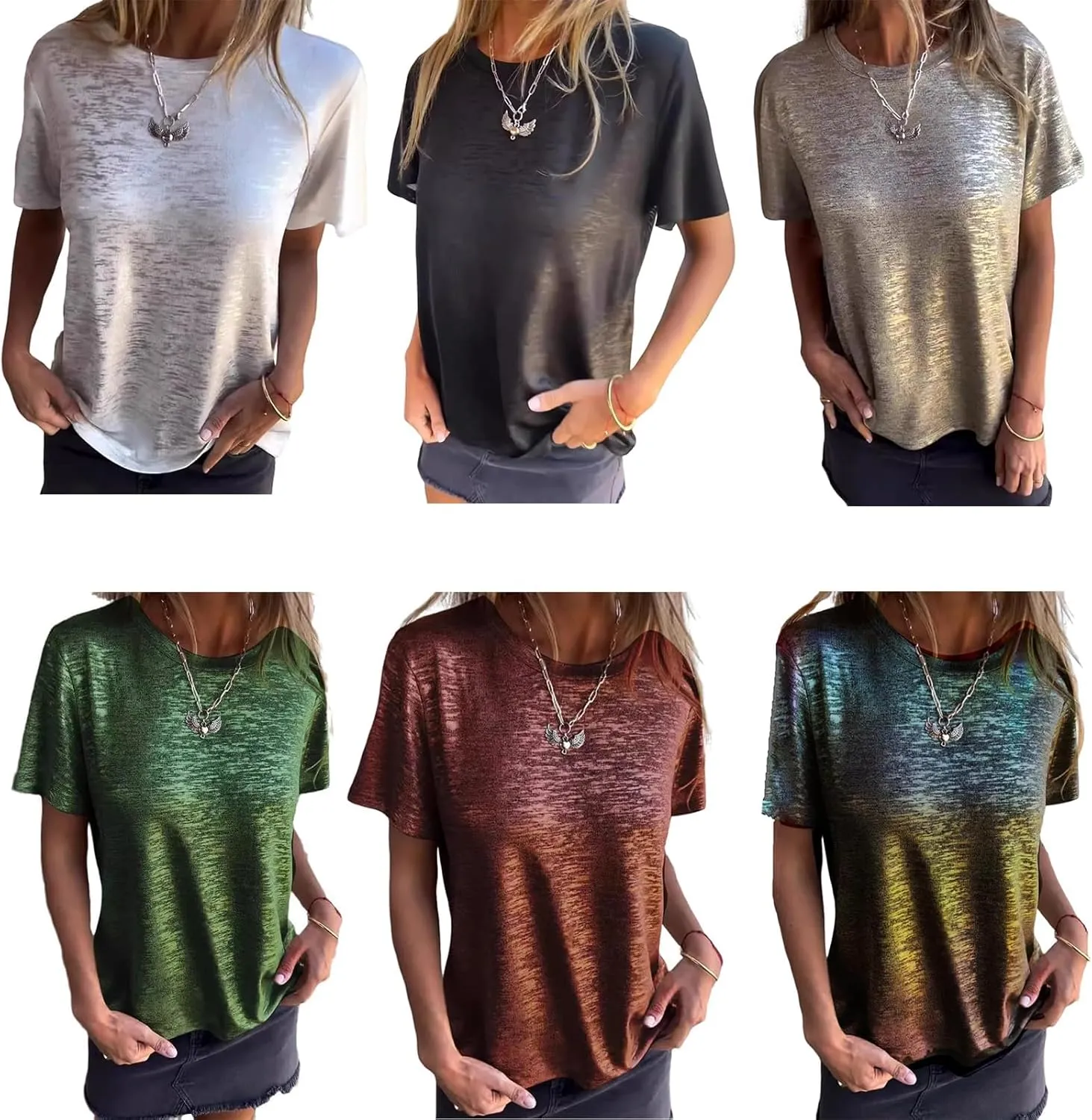 Emboadlie Gold Foil Short-Sleeved T-Shirt, Fortunatie Summer Casual Women's Round Neck Short-Sleeved Summer Top