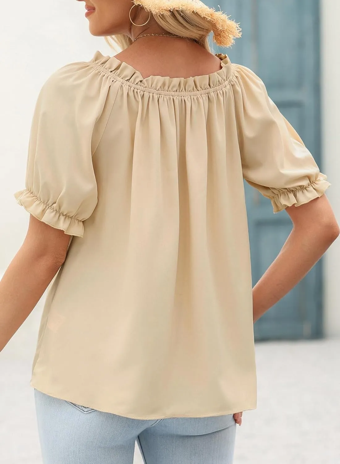 EVALESS Womens Tops Off The Shoulder Blouses for Women Dressy Casual Cute Puff Sleeve T Shirts Fashion 2025