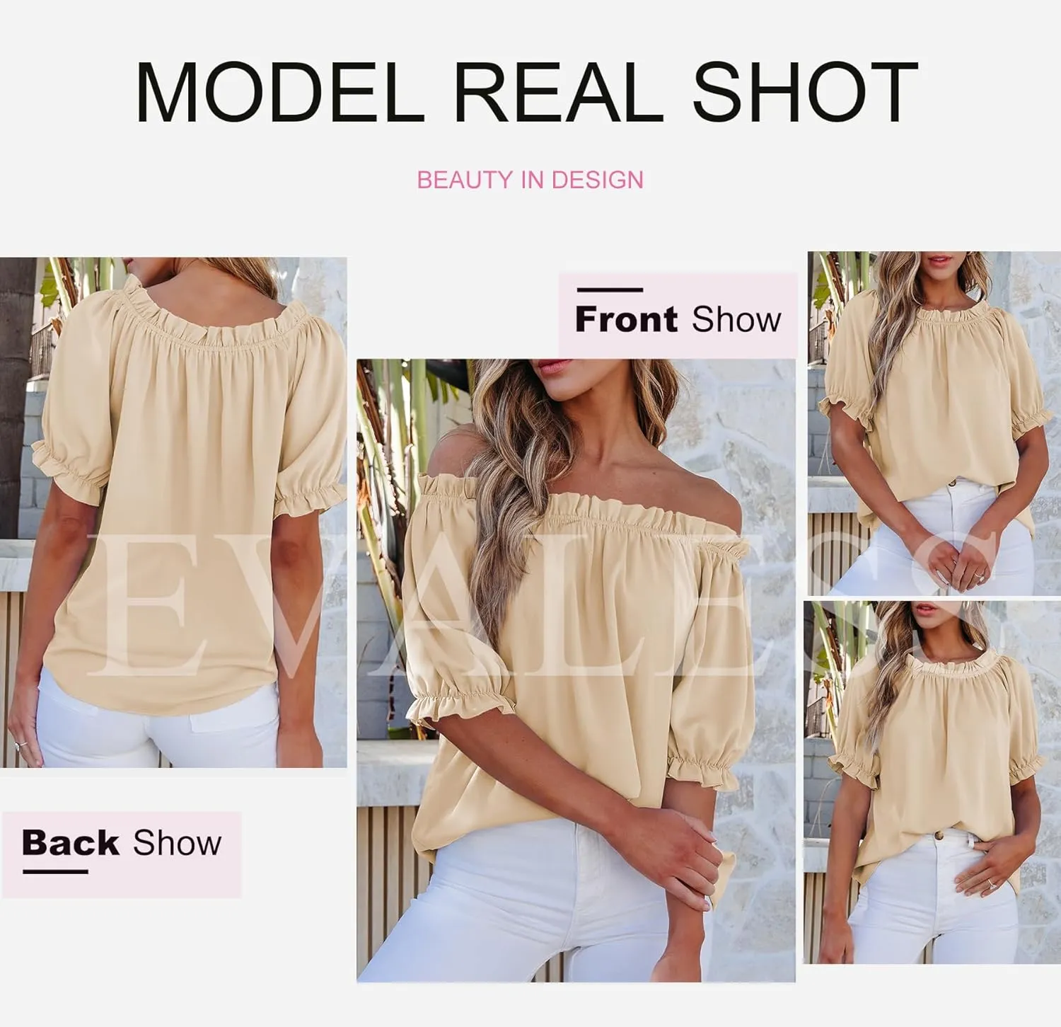 EVALESS Womens Tops Off The Shoulder Blouses for Women Dressy Casual Cute Puff Sleeve T Shirts Fashion 2025
