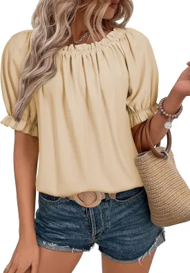 EVALESS Womens Tops Off The Shoulder Blouses for Women Dressy Casual Cute Puff Sleeve T Shirts Fashion 2025