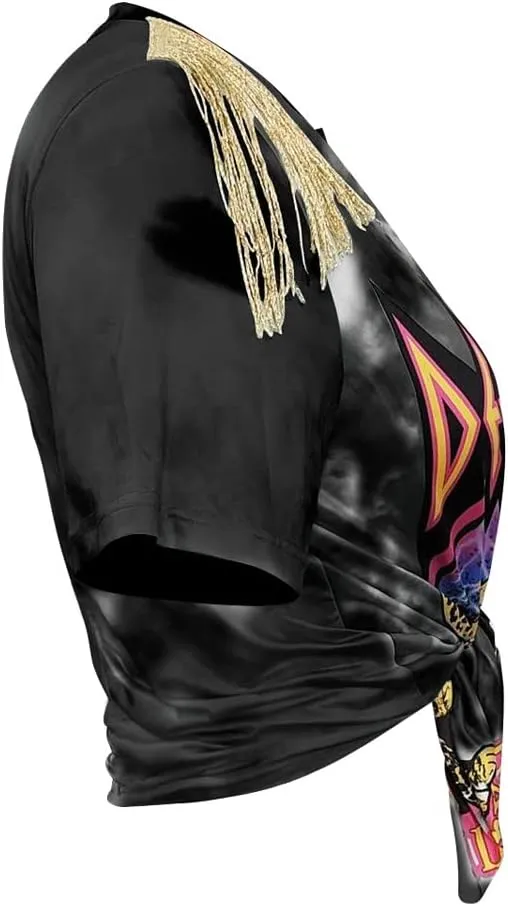 Fawjsais Women Sexy Graphic Tees Low Cut V Neck Tops Fringe Short Sleeve Shirts Knot Front Tops