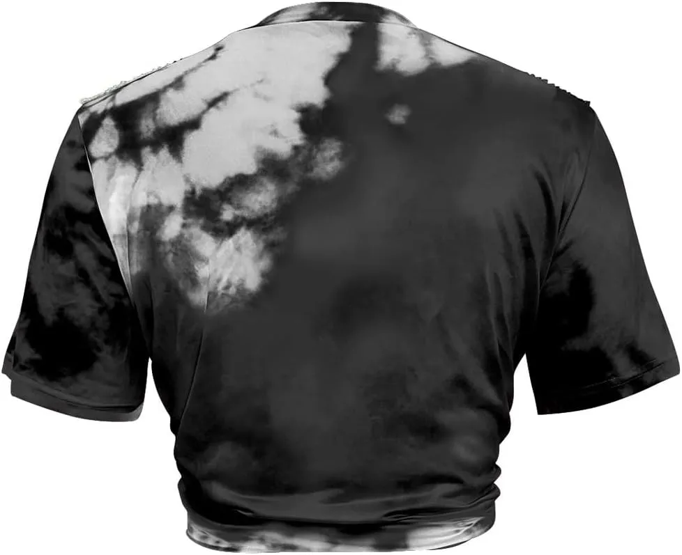 Fawjsais Women Sexy Graphic Tees Low Cut V Neck Tops Fringe Short Sleeve Shirts Knot Front Tops