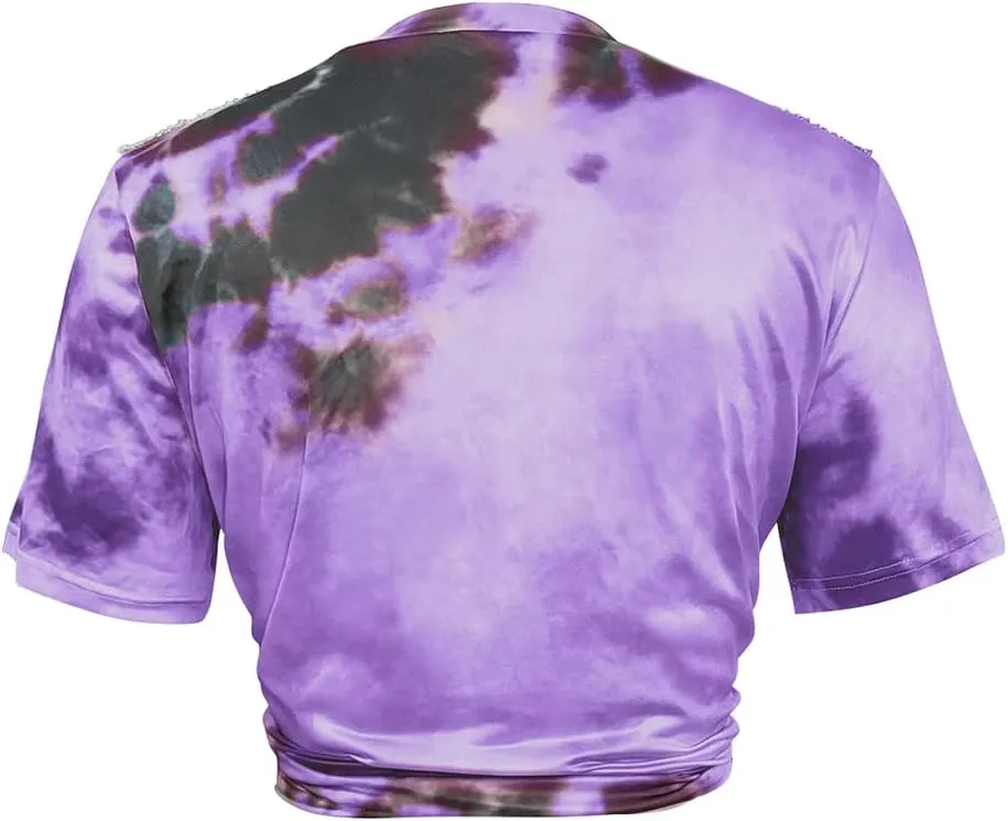 Fawjsais Women Sexy Graphic Tees Low Cut V Neck Tops Fringe Short Sleeve Shirts Knot Front Tops