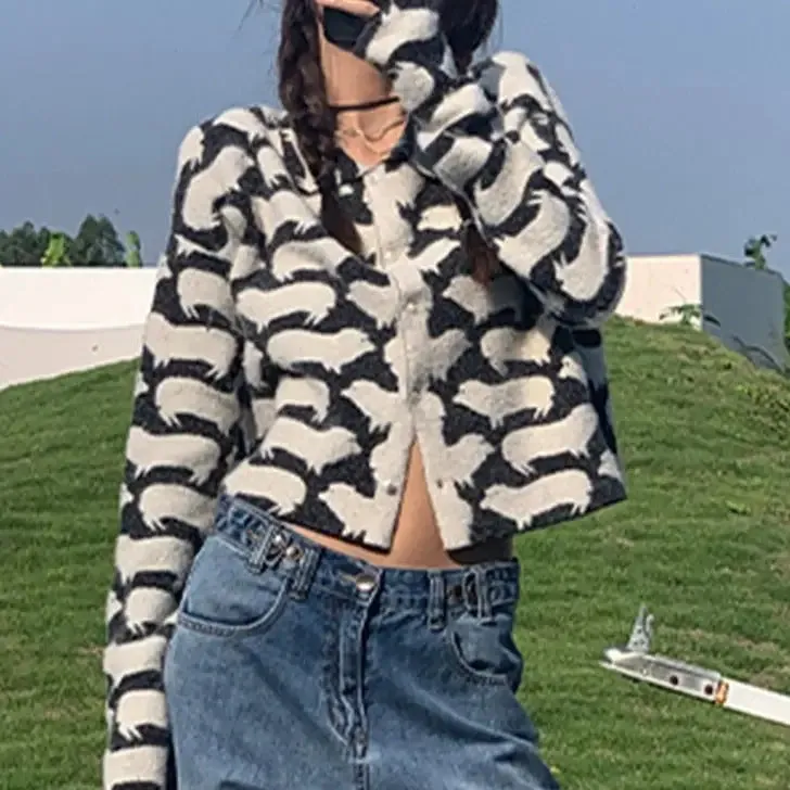 Geometric Knitted Crop Cardigan