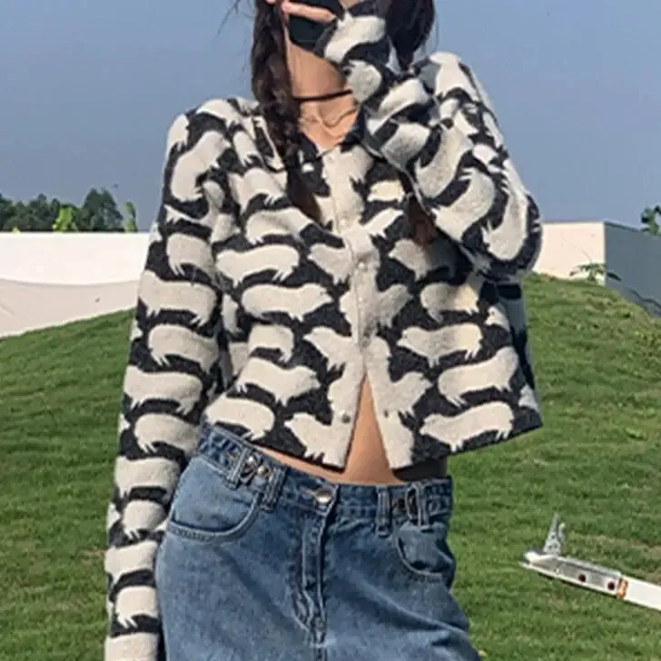 Geometric Knitted Crop Cardigan