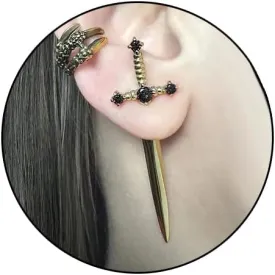 Gothic Sword Earrings Rhinestone Dagger Earrings Black Retro Sword Screw Earrings Cubic Zirconia Punk Sword Earrings Front Back Stud Earrings for Women