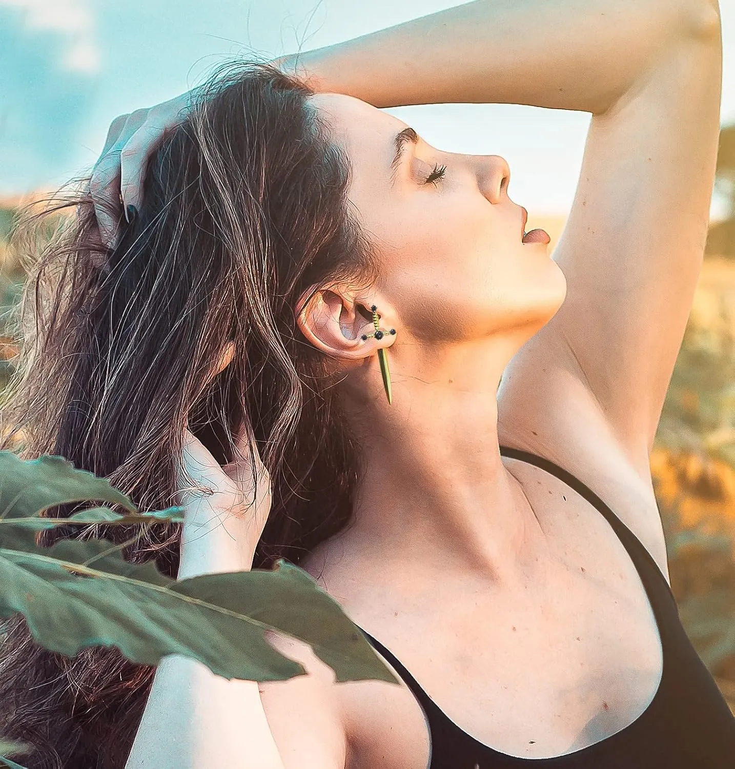 Gothic Sword Earrings Rhinestone Dagger Earrings Black Retro Sword Screw Earrings Cubic Zirconia Punk Sword Earrings Front Back Stud Earrings for Women