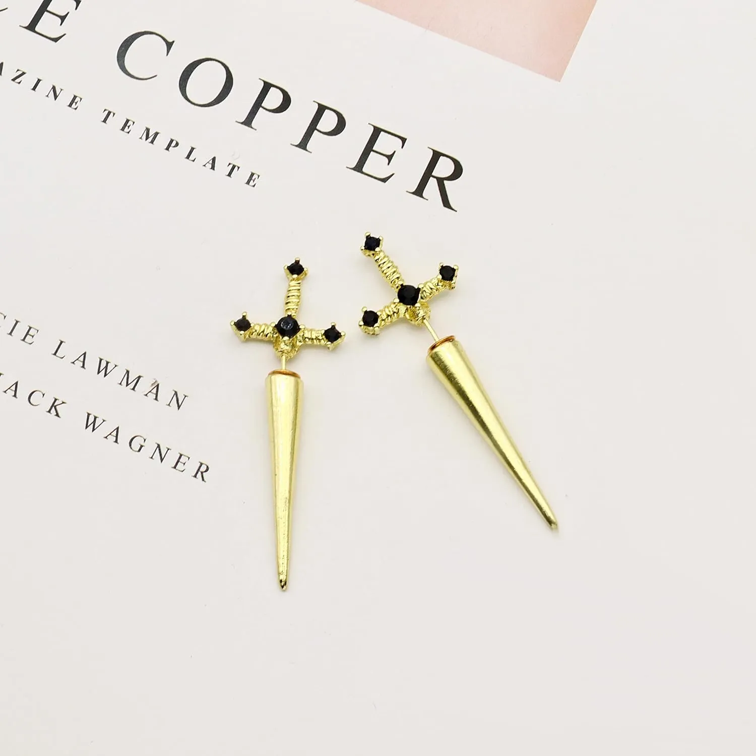 Gothic Sword Earrings Rhinestone Dagger Earrings Black Retro Sword Screw Earrings Cubic Zirconia Punk Sword Earrings Front Back Stud Earrings for Women