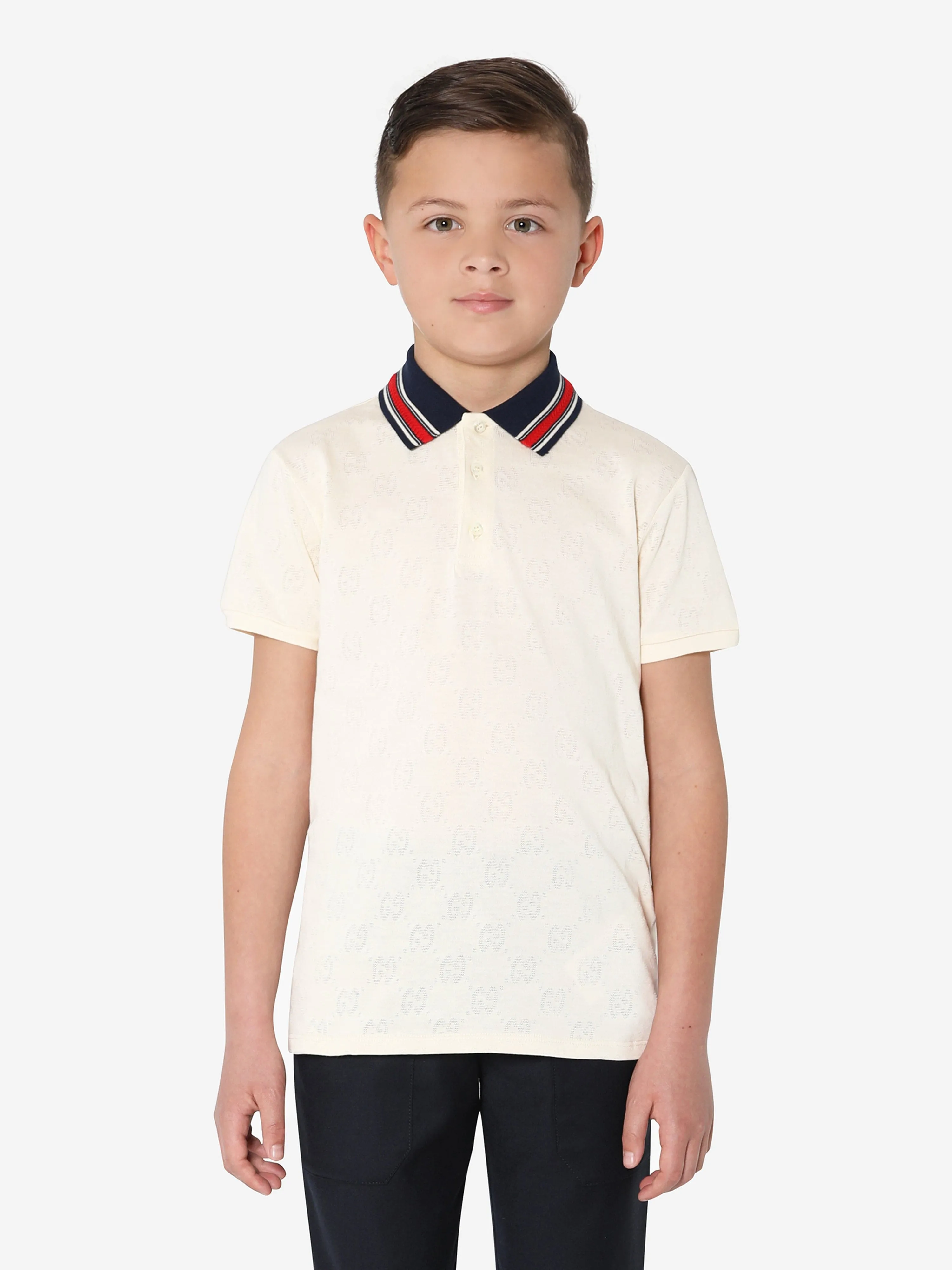 Gucci Boys Ribbed Collar Polo Shirt in Ivory