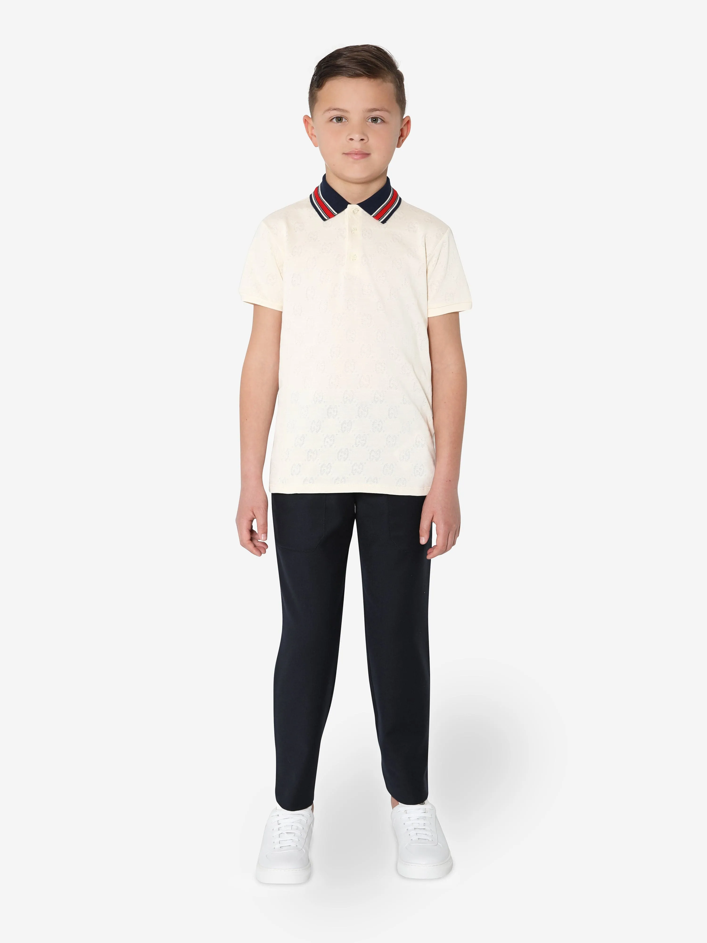 Gucci Boys Ribbed Collar Polo Shirt in Ivory