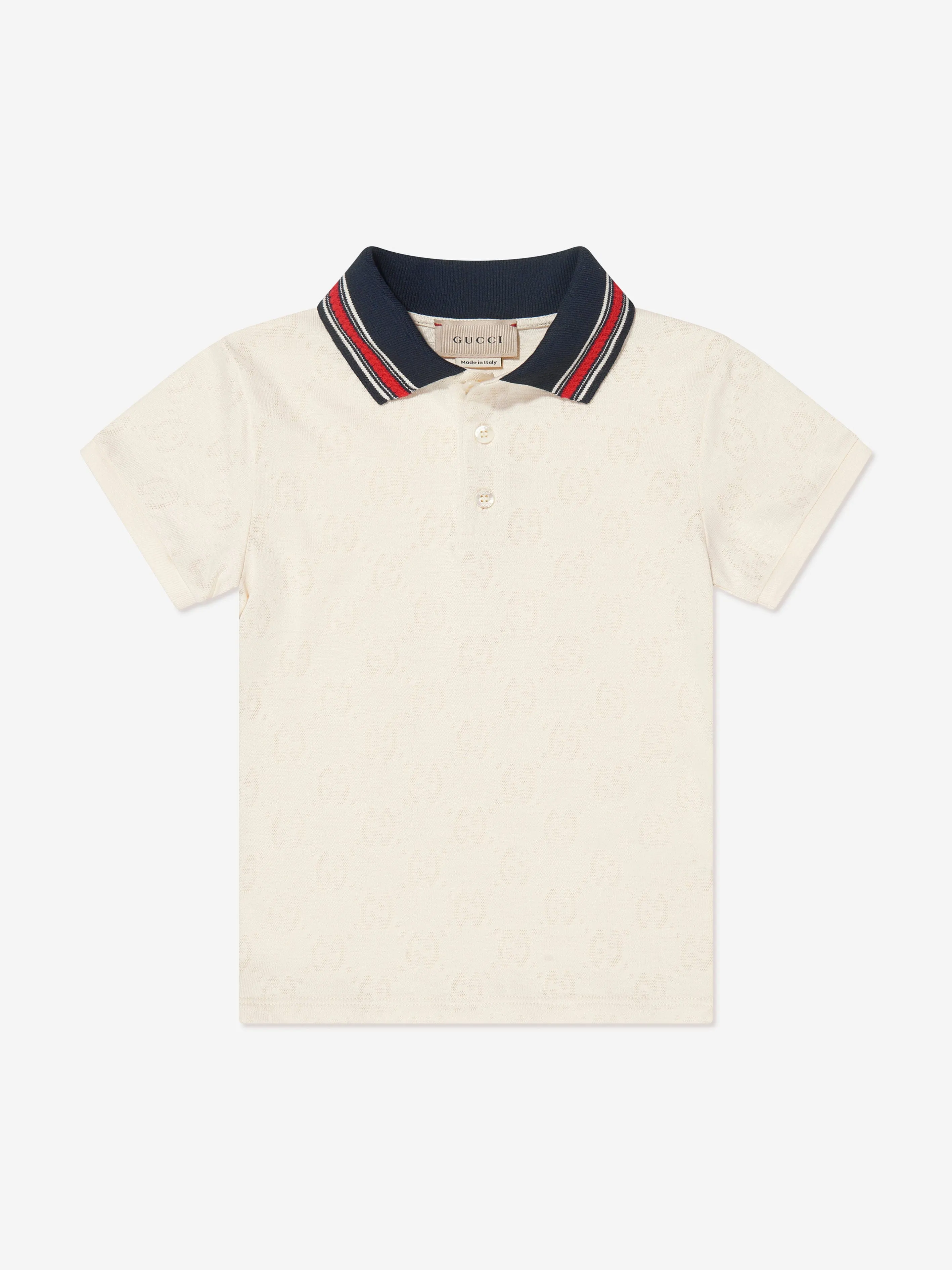 Gucci Boys Ribbed Collar Polo Shirt in Ivory