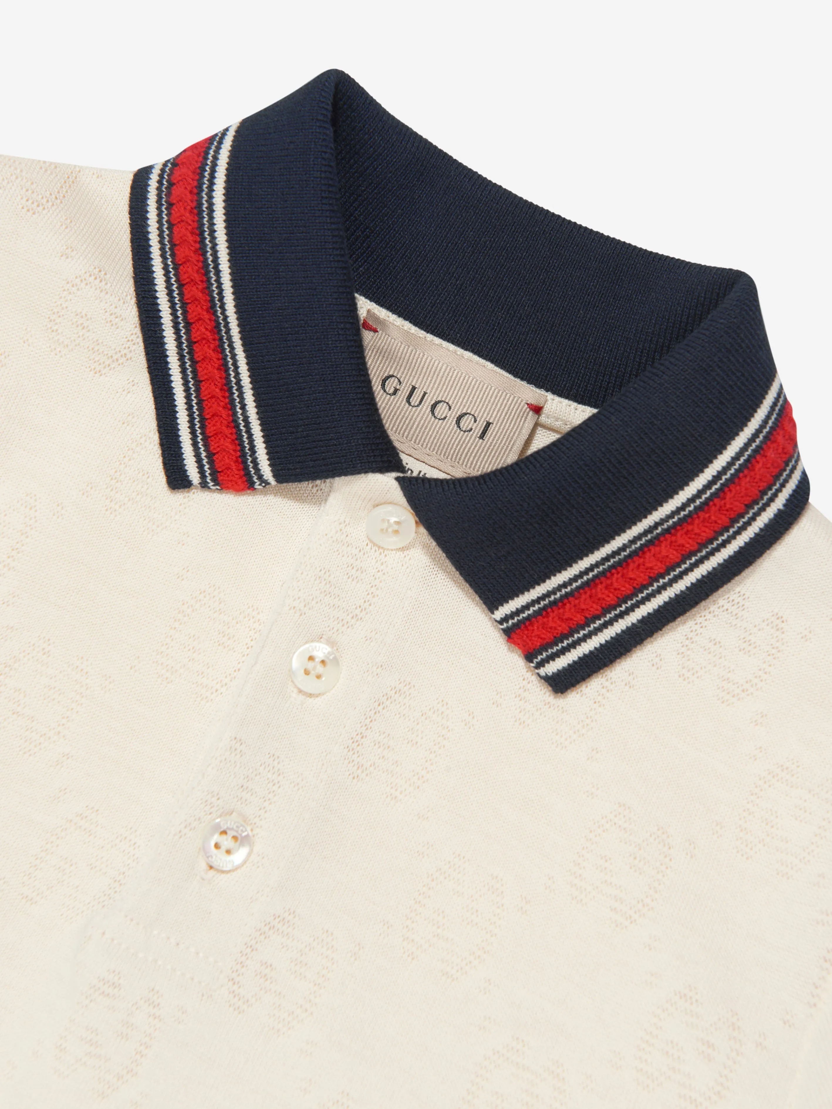Gucci Boys Ribbed Collar Polo Shirt in Ivory