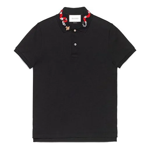 GUCCI Men's Coral Snake Embroidered Polo Shirt Black 408323-X7332-1410