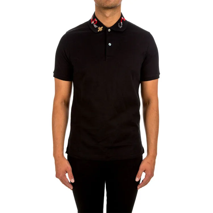 GUCCI Men's Coral Snake Embroidered Polo Shirt Black 408323-X7332-1410