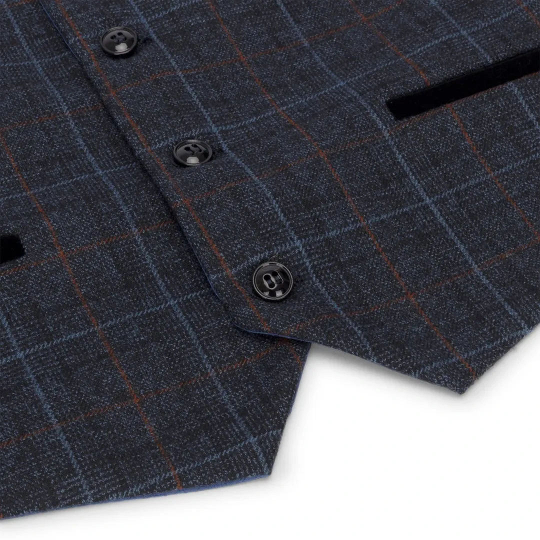 Harvey - Boys Navy Blue 3 Piece Tweed Suit Herringbone Wine