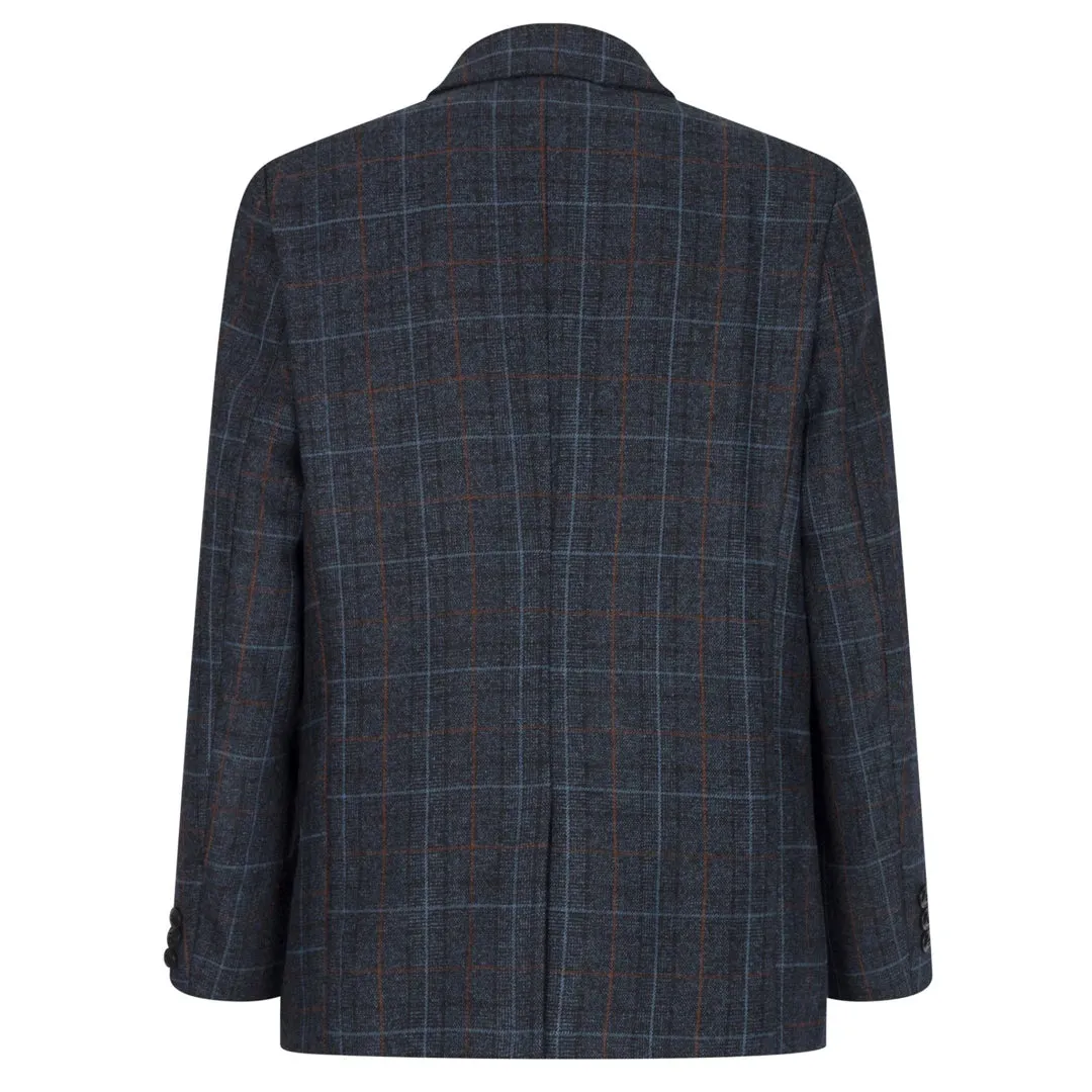 Harvey - Boys Navy Blue 3 Piece Tweed Suit Herringbone Wine