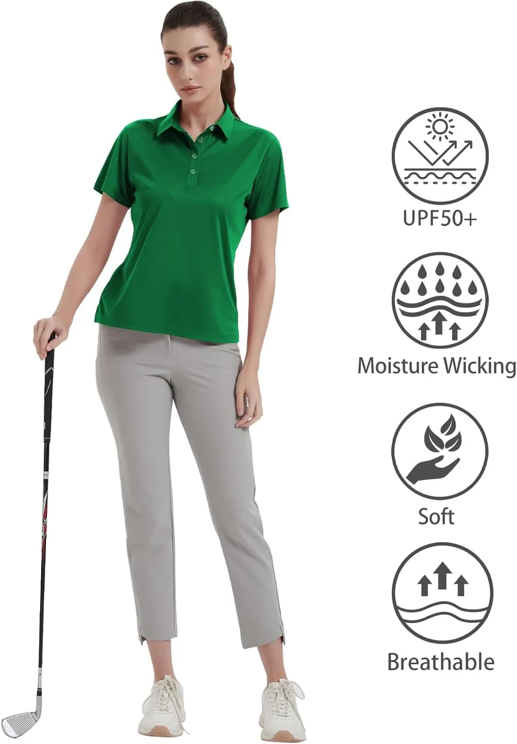 Idtswch Women's Polo Shirts UPF 50  Casual Work Quick Dry 4 Buttons Short Sleeve Collared Golf Shirt XS-3XL