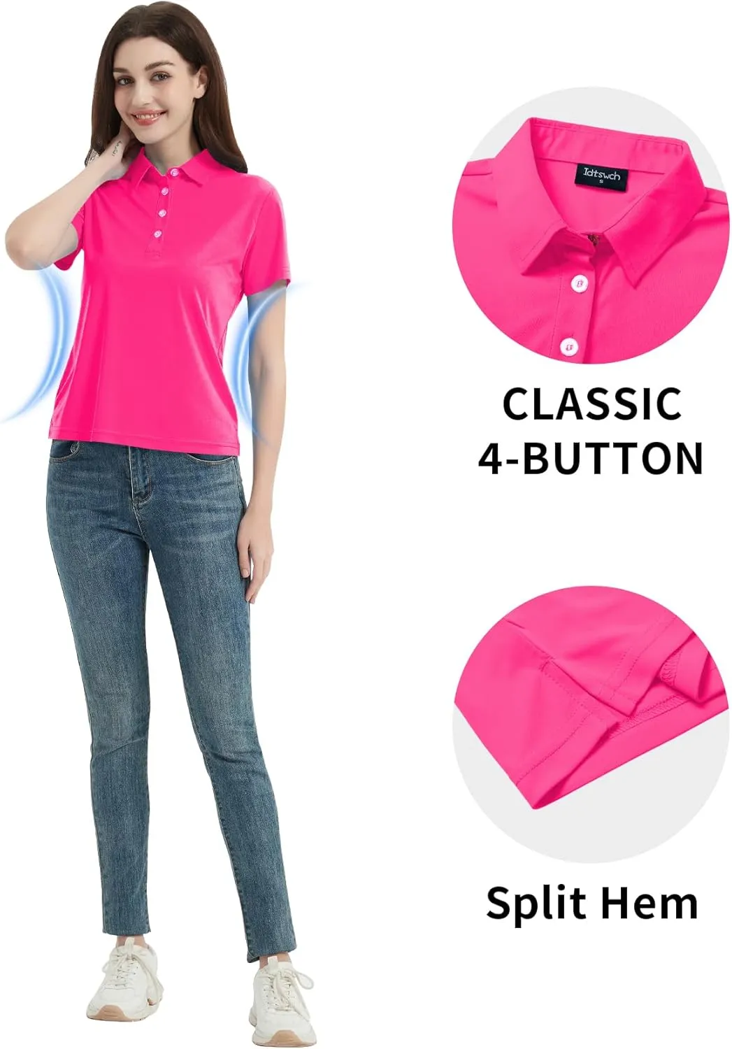 Idtswch Women's Polo Shirts UPF 50  Casual Work Quick Dry 4 Buttons Short Sleeve Collared Golf Shirt XS-3XL