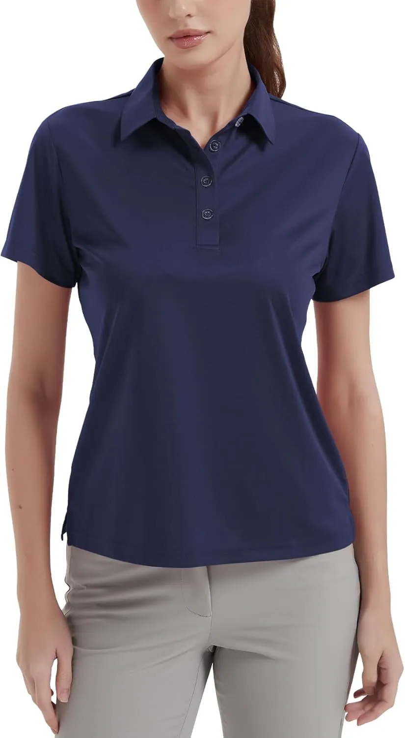 Idtswch Women's Polo Shirts UPF 50  Casual Work Quick Dry 4 Buttons Short Sleeve Collared Golf Shirt XS-3XL