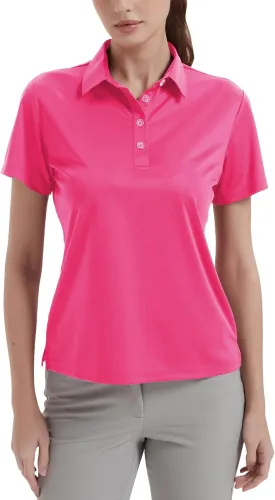 Idtswch Women's Polo Shirts UPF 50  Casual Work Quick Dry 4 Buttons Short Sleeve Collared Golf Shirt XS-3XL