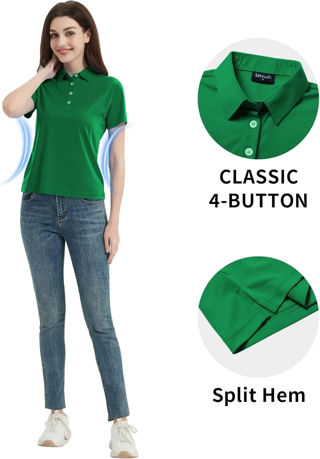 Idtswch Women's Polo Shirts UPF 50  Casual Work Quick Dry 4 Buttons Short Sleeve Collared Golf Shirt XS-3XL