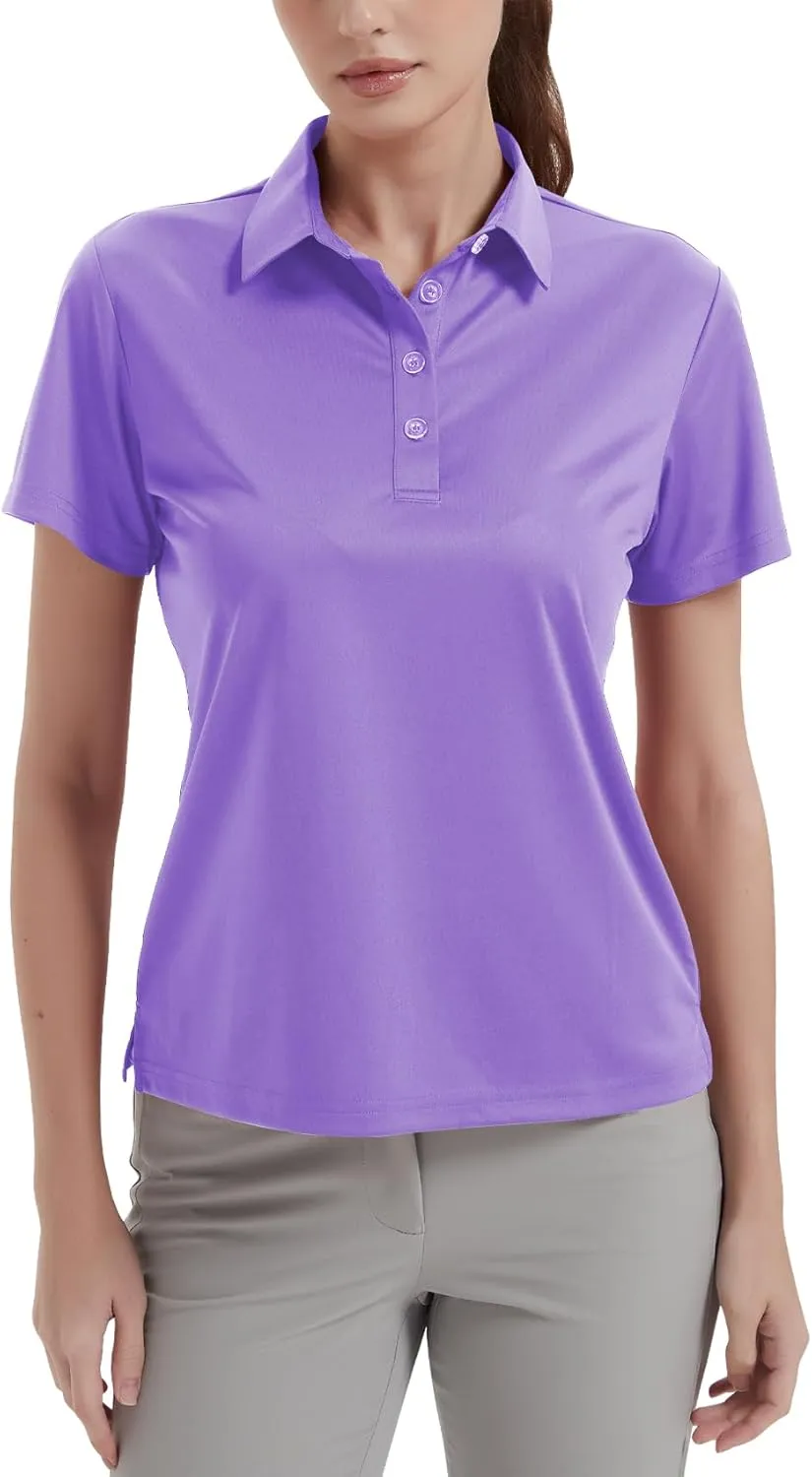 Idtswch Women's Polo Shirts UPF 50  Casual Work Quick Dry 4 Buttons Short Sleeve Collared Golf Shirt XS-3XL