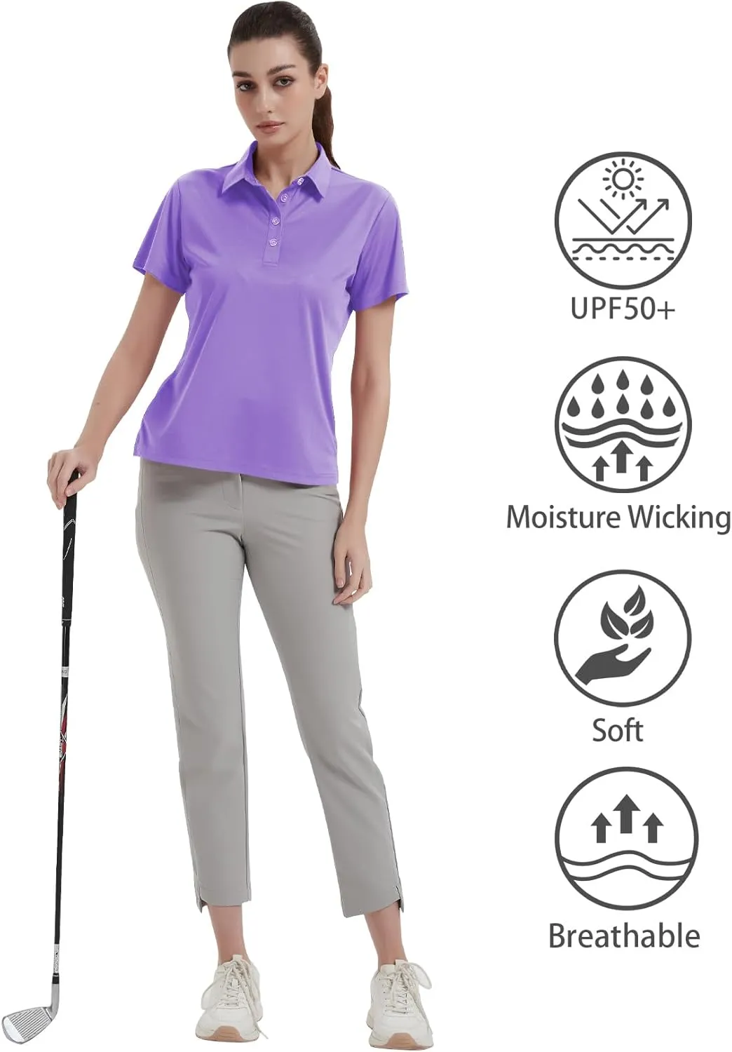Idtswch Women's Polo Shirts UPF 50  Casual Work Quick Dry 4 Buttons Short Sleeve Collared Golf Shirt XS-3XL