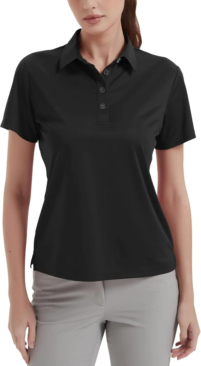 Idtswch Women's Polo Shirts UPF 50  Casual Work Quick Dry 4 Buttons Short Sleeve Collared Golf Shirt XS-3XL
