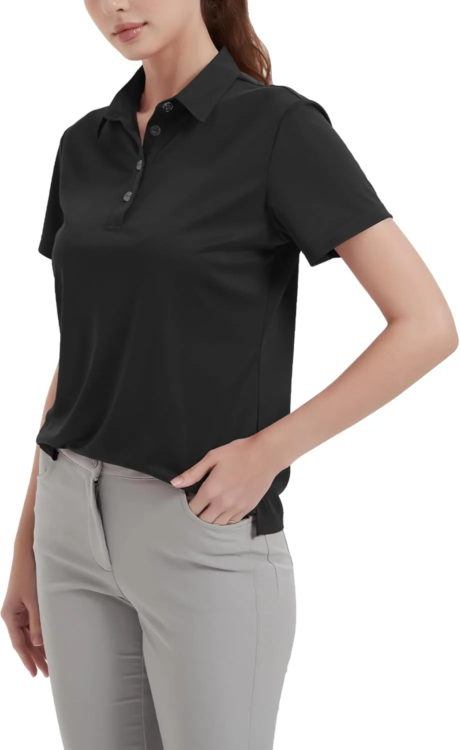 Idtswch Women's Polo Shirts UPF 50  Casual Work Quick Dry 4 Buttons Short Sleeve Collared Golf Shirt XS-3XL