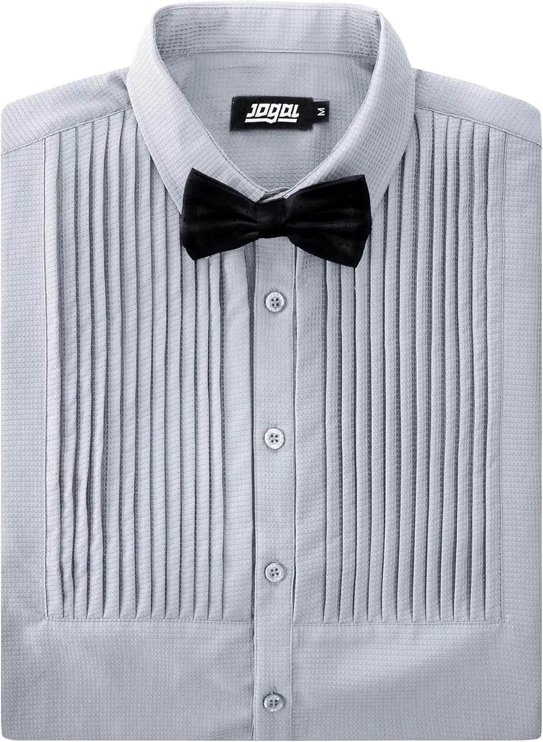 JOGAL Men's Tuxedo Shirt Pleated Dress Shirts with Bow Tie for Party Wedding