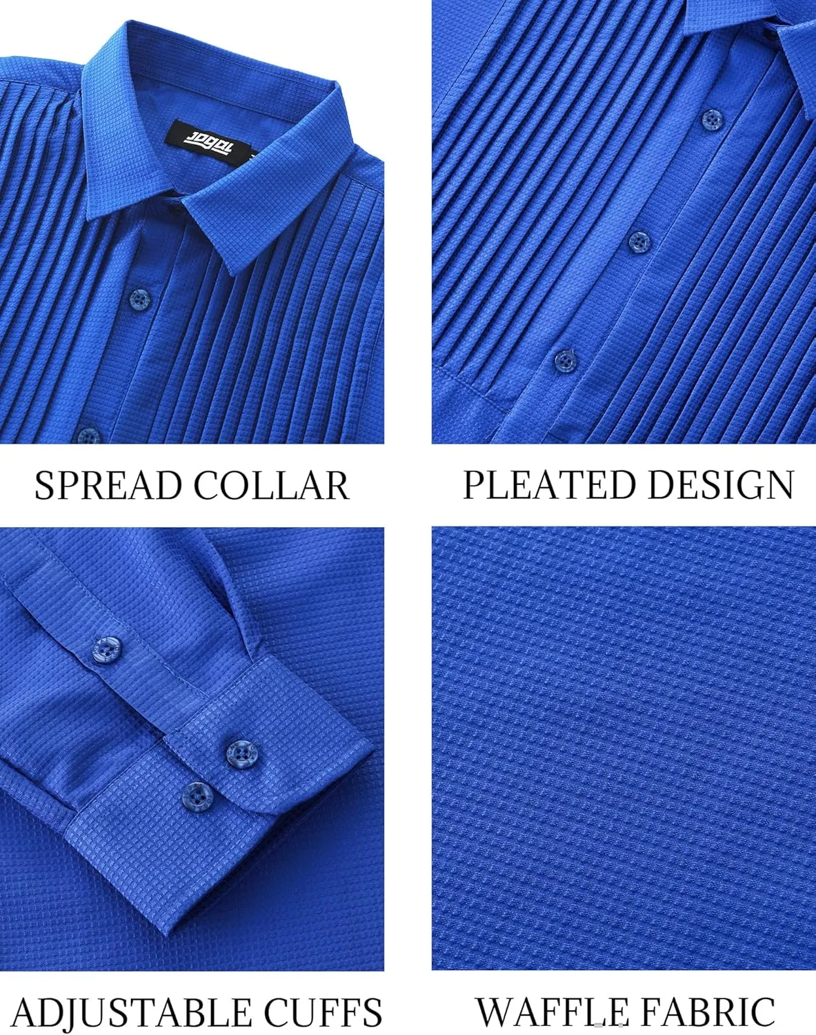 JOGAL Men's Tuxedo Shirt Pleated Dress Shirts with Bow Tie for Party Wedding