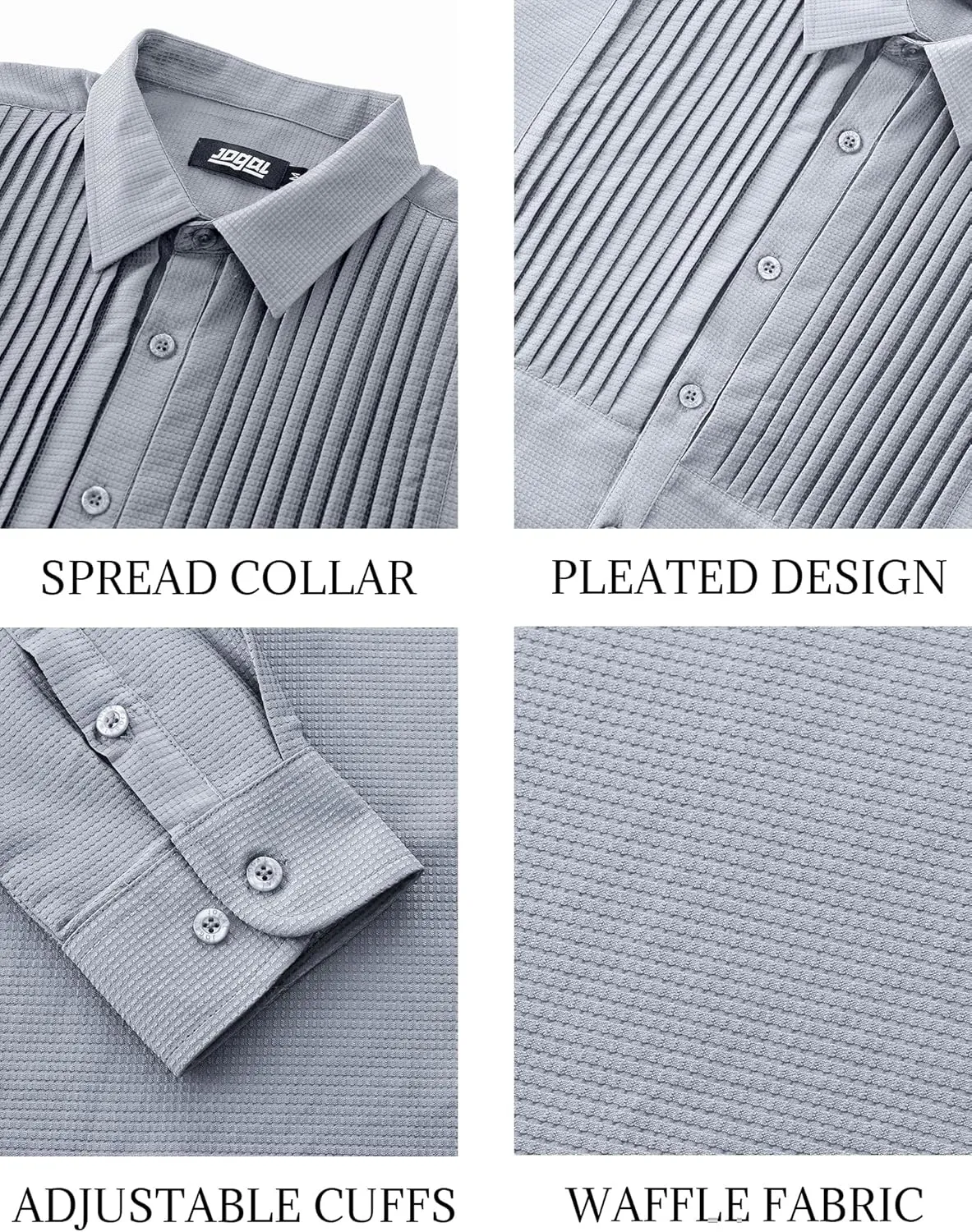 JOGAL Men's Tuxedo Shirt Pleated Dress Shirts with Bow Tie for Party Wedding