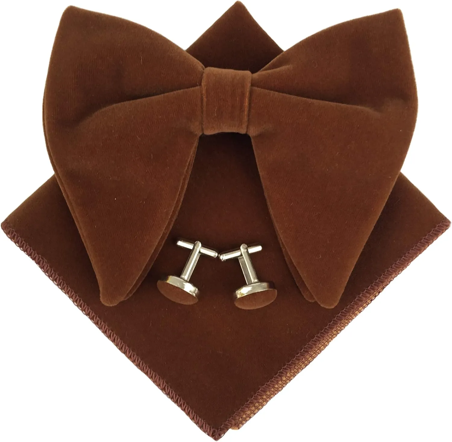 Justar Mens Pre-Tied Bow Tie Tuxedo Oversized Velvet Bowtie Cufflinks Hankie Combo Sets