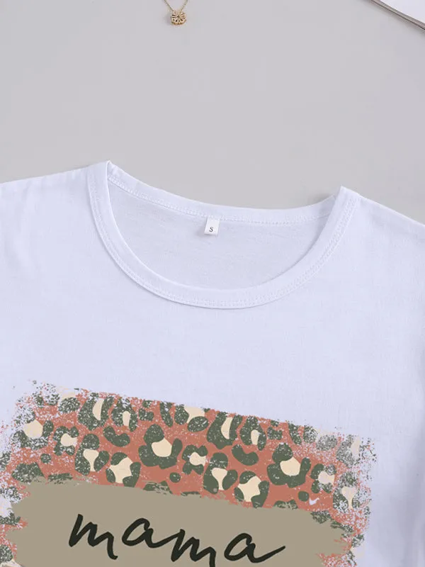 Kelli Women's Knitted Round Neck Leopard Print Mother's Day Short Sleeve T-Shirt