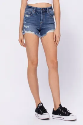 Kenzie Dark Blue Distressed Shorts