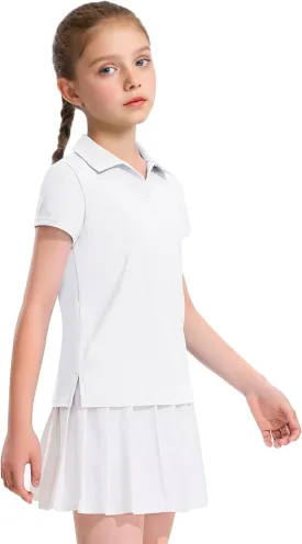 KEREDA Girls Polo Shirts Golf Tennis School Uniform Short Sleeve T Shirts V-Neck Collared Quick Dry Tops