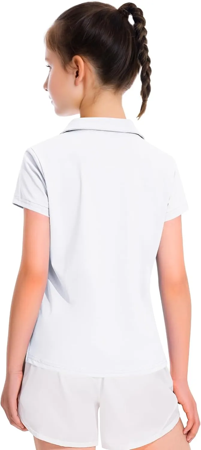 KEREDA Girls Polo Shirts Golf Tennis School Uniform Short Sleeve T Shirts V-Neck Collared Quick Dry Tops