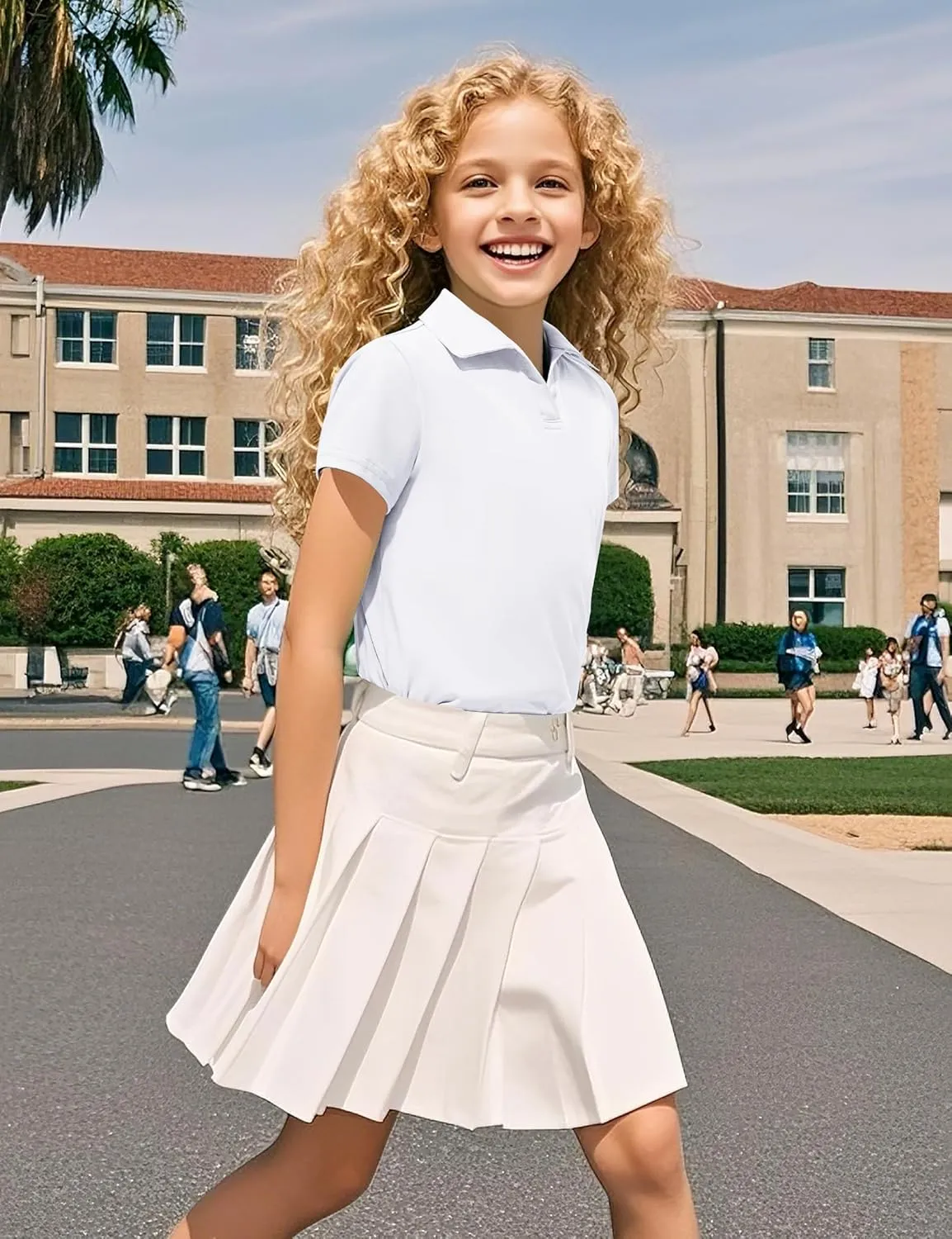 KEREDA Girls Polo Shirts Golf Tennis School Uniform Short Sleeve T Shirts V-Neck Collared Quick Dry Tops