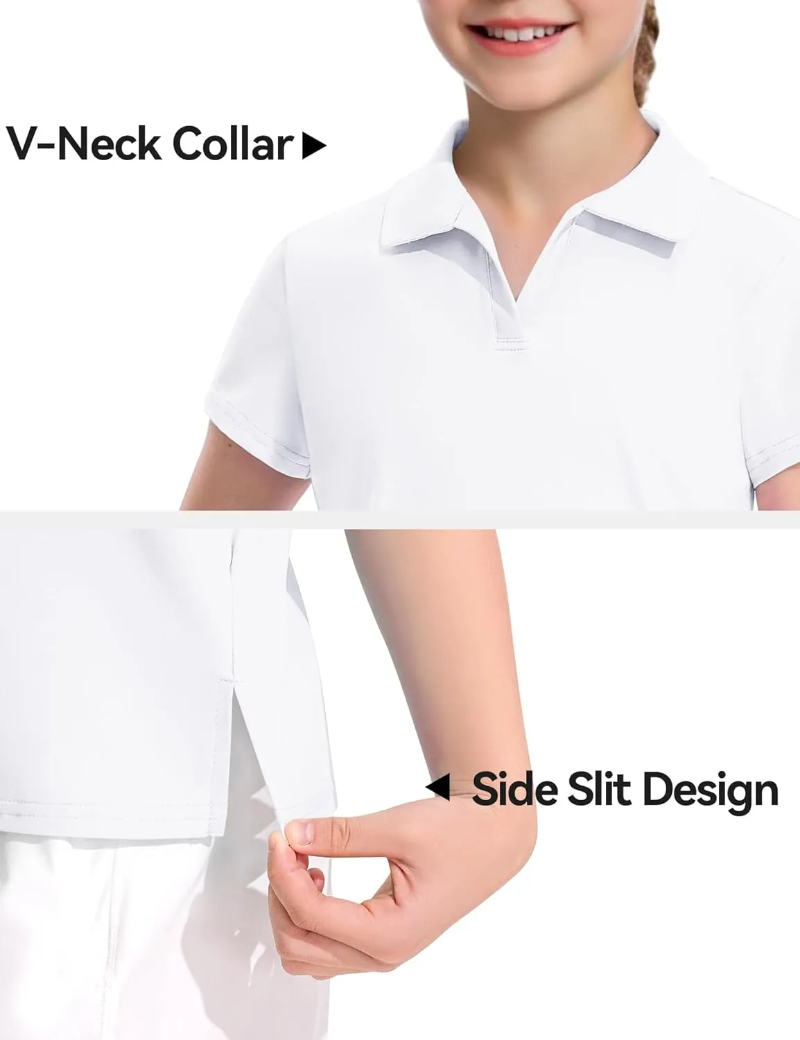 KEREDA Girls Polo Shirts Golf Tennis School Uniform Short Sleeve T Shirts V-Neck Collared Quick Dry Tops
