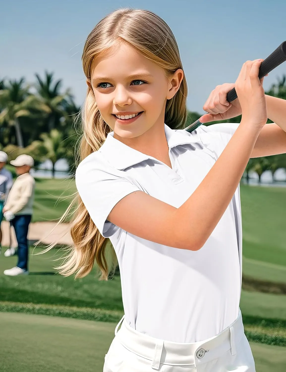 KEREDA Girls Polo Shirts Golf Tennis School Uniform Short Sleeve T Shirts V-Neck Collared Quick Dry Tops