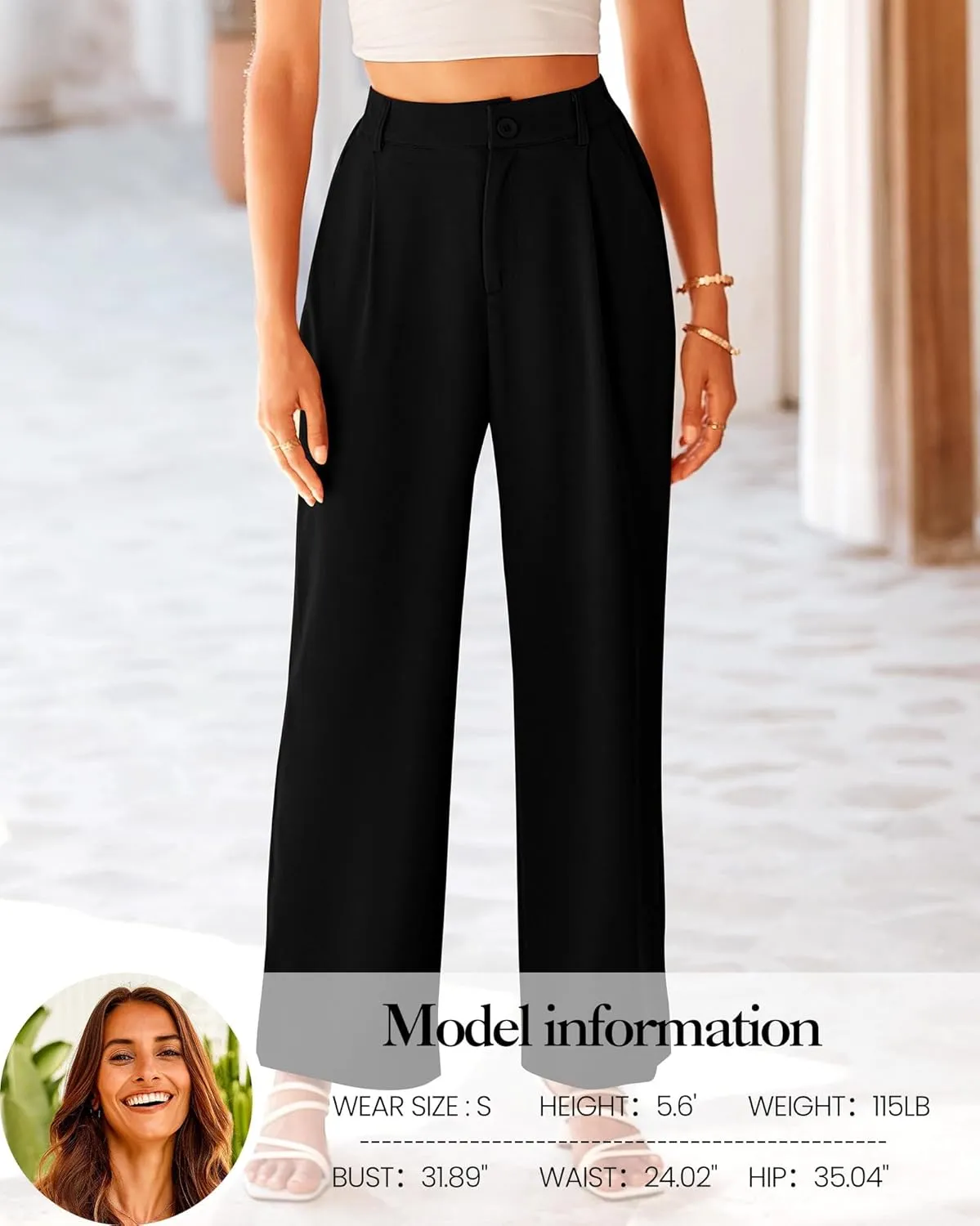 KIRUNDO Women's Elastic High Waisted Wide Leg Dress Pants Loose Fit Pleated Front Business Casual Work Pants Trousers