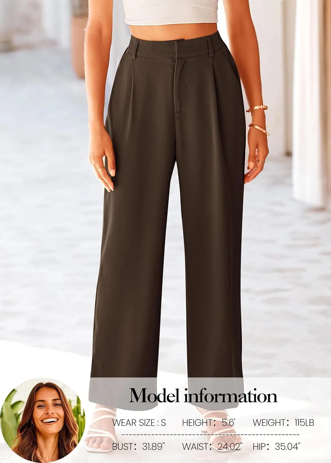 KIRUNDO Women's Elastic High Waisted Wide Leg Dress Pants Loose Fit Pleated Front Business Casual Work Pants Trousers