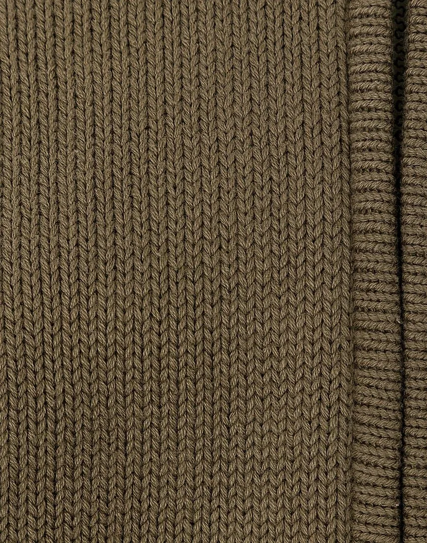 Ladies Ribbed High Neck Full Zip Mid-Length Cardigan