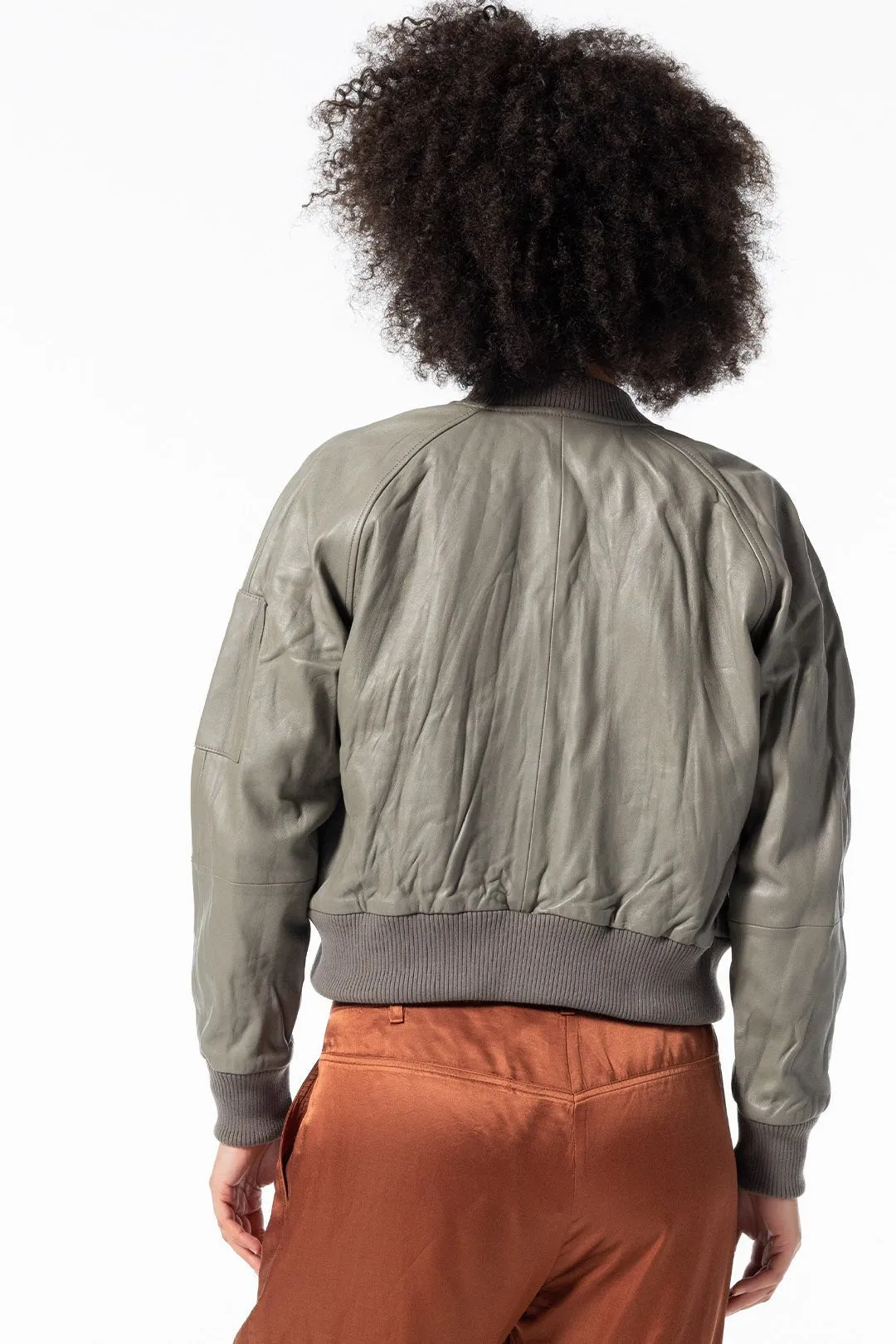 LEATHER BOMBER JACKET, CEMENT