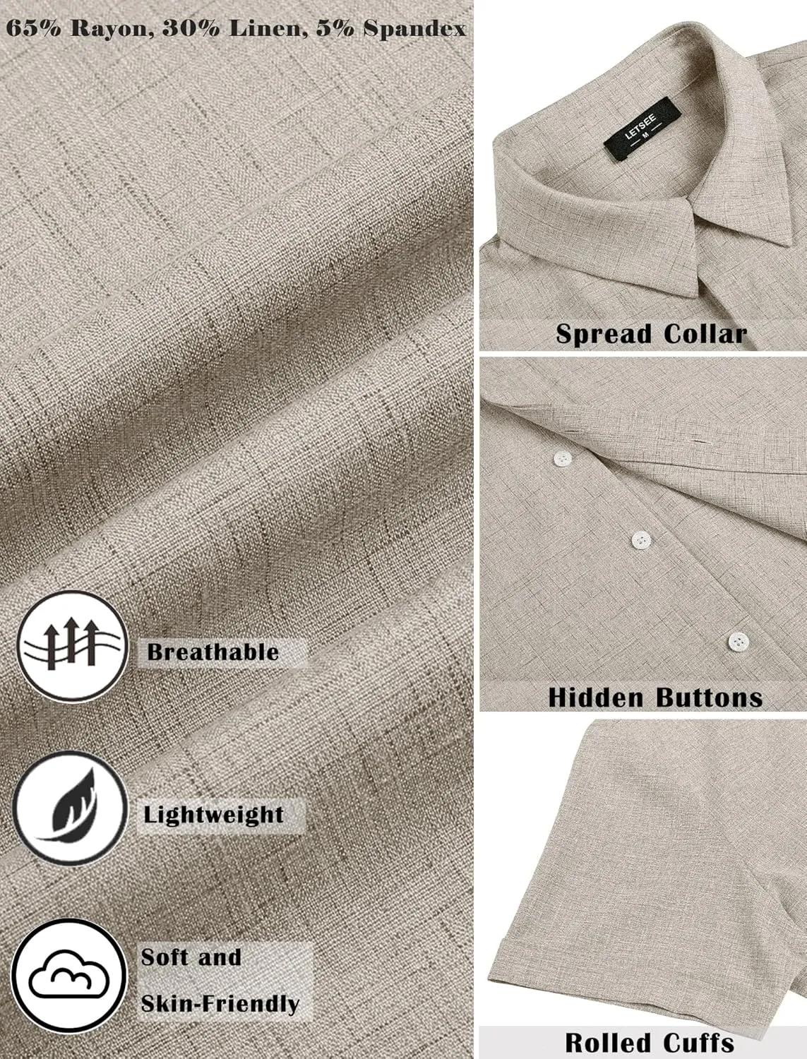 LETSEE Men's Linen Shirts Short Sleeve Button Down Casual Dress Shirts for Men Beach Vacation Shirt Fashion Summer Clothes