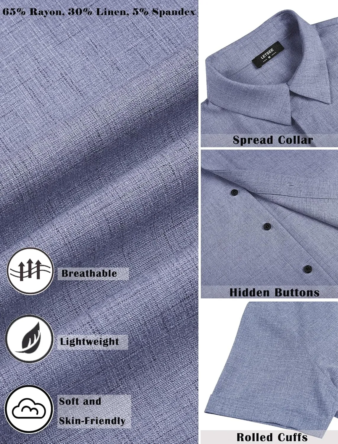 LETSEE Men's Linen Shirts Short Sleeve Button Down Casual Dress Shirts for Men Beach Vacation Shirt Fashion Summer Clothes