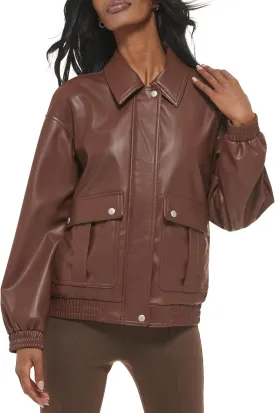 Levi's Women's Faux Leather Lightweight Dad Bomber Jacket