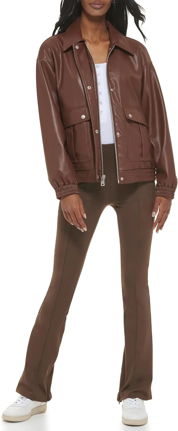 Levi's Women's Faux Leather Lightweight Dad Bomber Jacket
