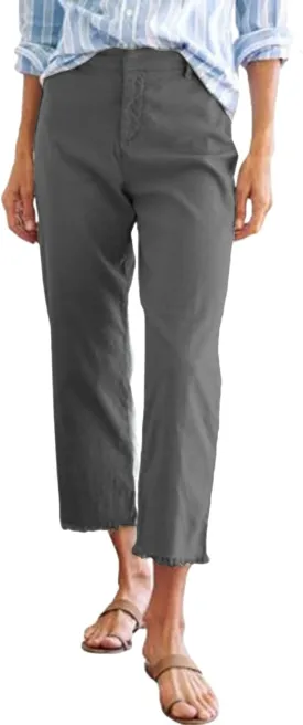 Linen Capris for Women High Waisted Fashion Business Dressy Pants Plus Size Straight Leg Zipper Fly Casual Summer Trousers